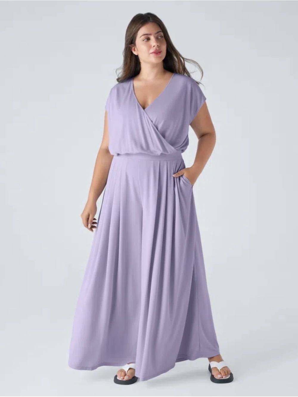 Halara v-neck, short sleeve pocket wide leg flowy waffle casual jumpsuit 2x